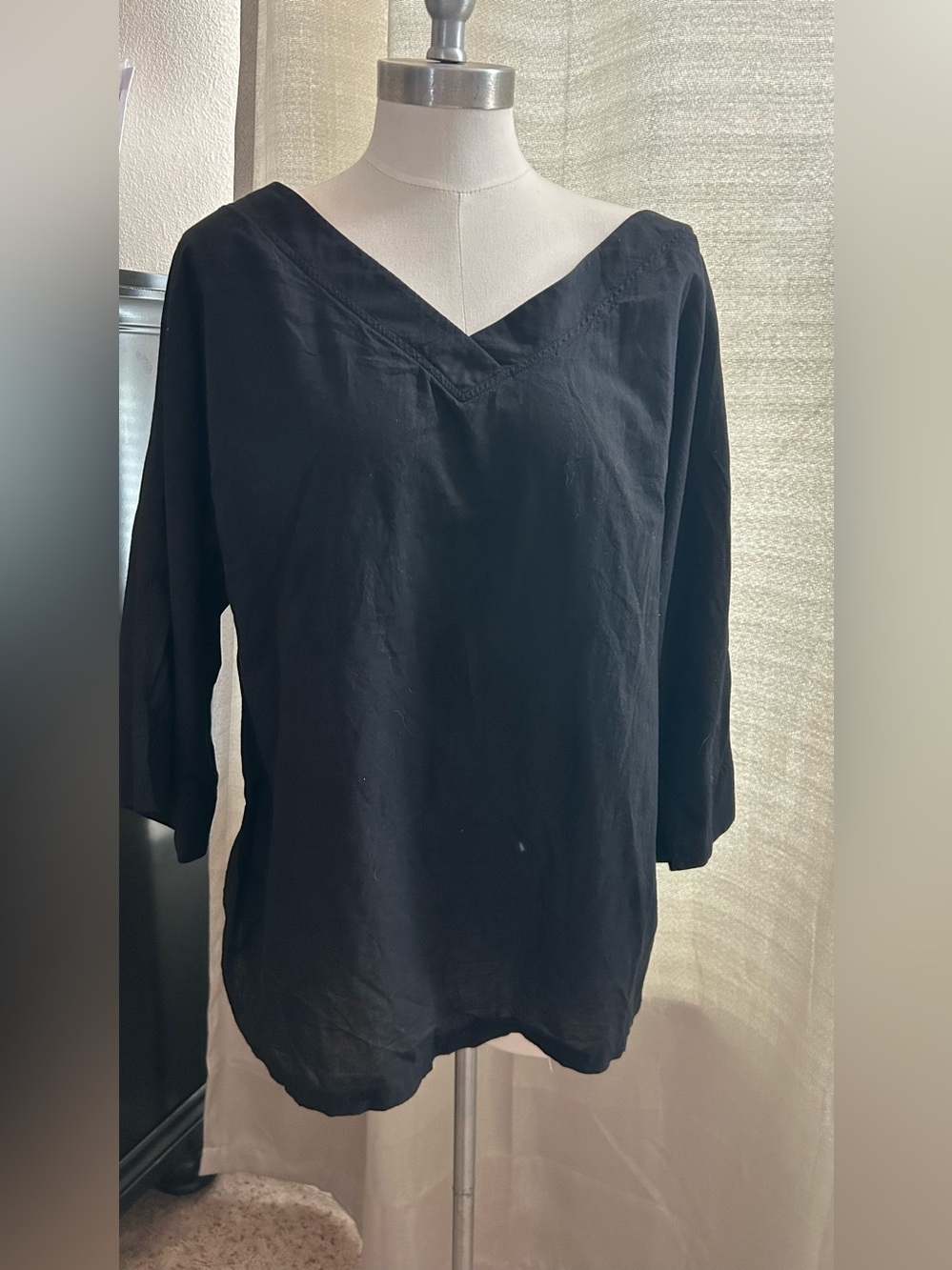 Women's MISSLOOK Plus Size 3XL Black V Neck 3/4 Sleeve Basic Blouse